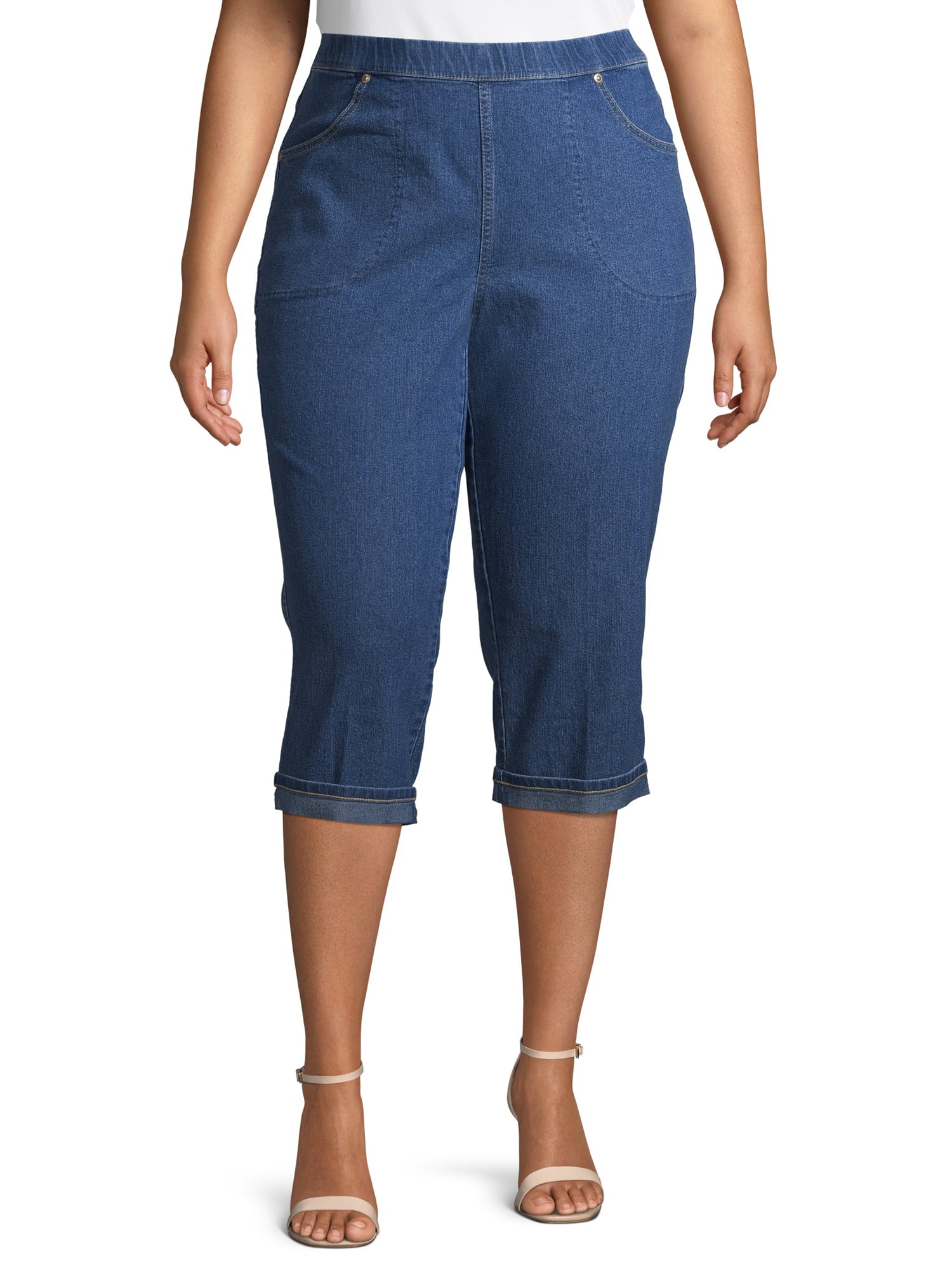 NWT  JUST MY SIZE 4X FRENCH TERRY JERSEY KNIT POCKET CAPRIS HEATHER BLUE 