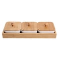 thumbnail image 1 of Ceramic Appetizer Serving Plate with Bamboo Tray Cover for Fruits Nuts Desserts (3-Compartment), 1 of 9