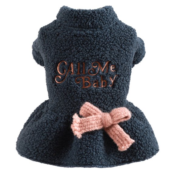 Baywell Small Dog Bow Dress Winter Fleece Puppy Clothes Warm Two-Legged Skirt Pet Cat Doggy Boy Girl Apparel for Cold Weather, Blue, 11-13.2lbs
