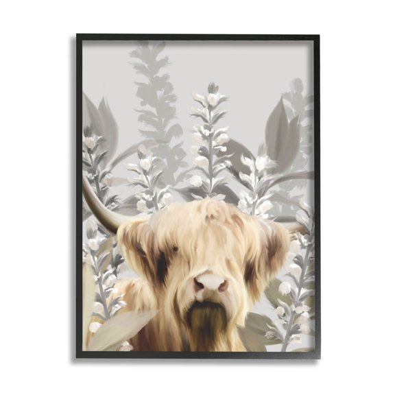 Stupell Industries Longhorn Portrait Shaggy Cattle Tall Forest Plants, 11 x 14,Design by House Fenway