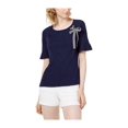 thumbnail image 1 of maison Jules Womens Grommet Ribbon Basic T-Shirt blunotte XS, 1 of 1