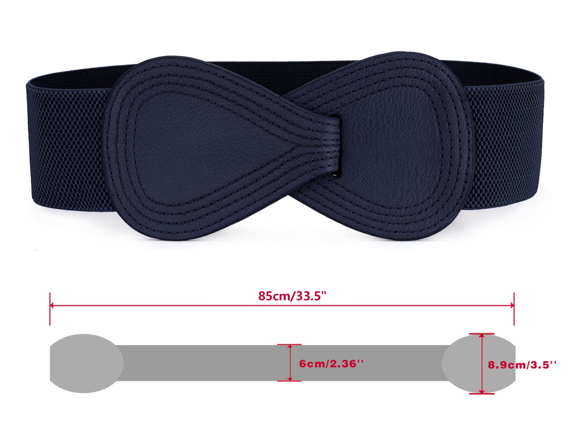 DARING DIVA Women's Interlock Faux Leather Elastic Buckle Belt 31"x43" Dark Blue