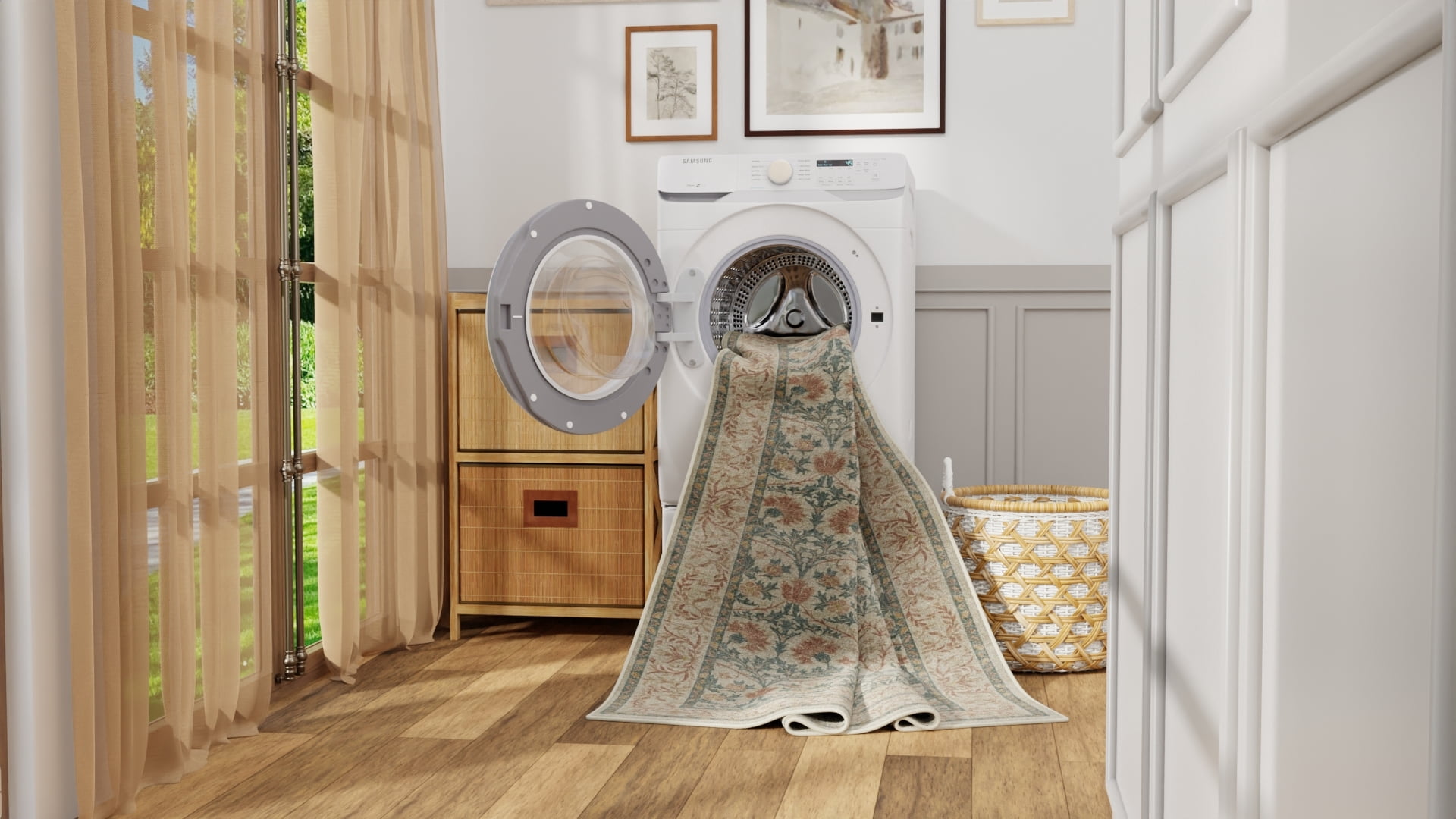 E-Z Wash Tapis de surface lavable pour le salon et la chambre à coucher, motif dentelle Everbloom, brun brûlé, 8 x 10 pi