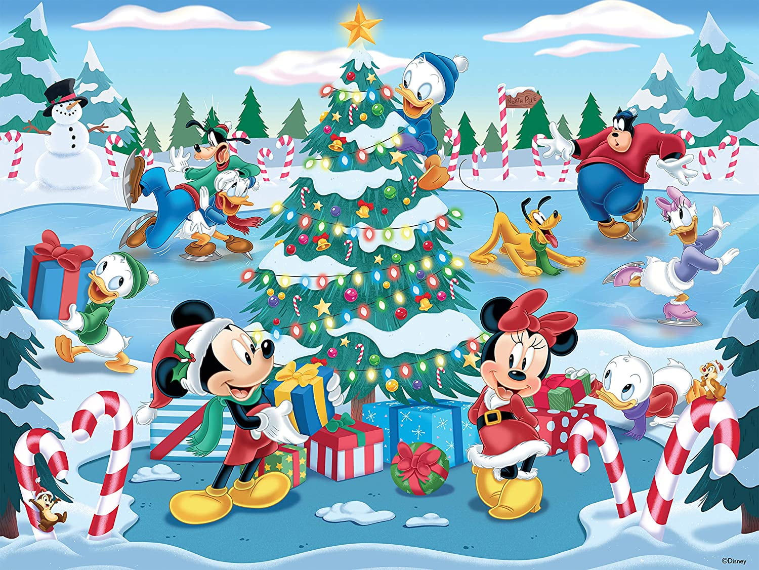 Disney Mickey Together Time 400 Piece Puzzle Christmas Tree Ice Skating New 