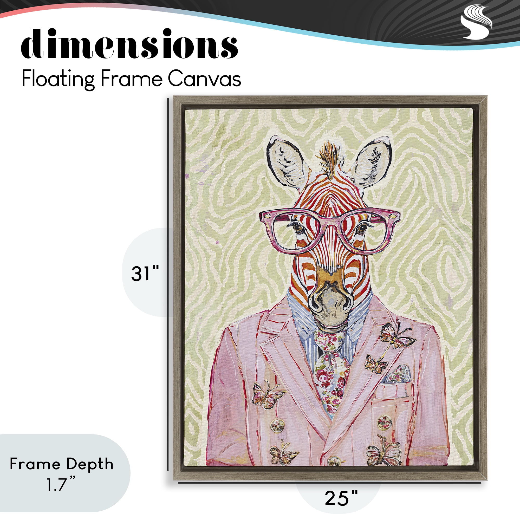 Stupell Industries Pink Zebra over Green Brown Framed Floater Canvas Wall Art, design by Svetlana Aleynikova