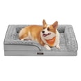 thumbnail image 1 of Feandrea Cama para Perros, Cama para Mascotas, 91 x 68 x 16 cm, Ortopédica con Espuma Corrugada, Funda Extraíble con Motivo Rosa de Peluche, Bordes Elevados Acolchados, Gris Paloma MPGW252G01, 1 of 5