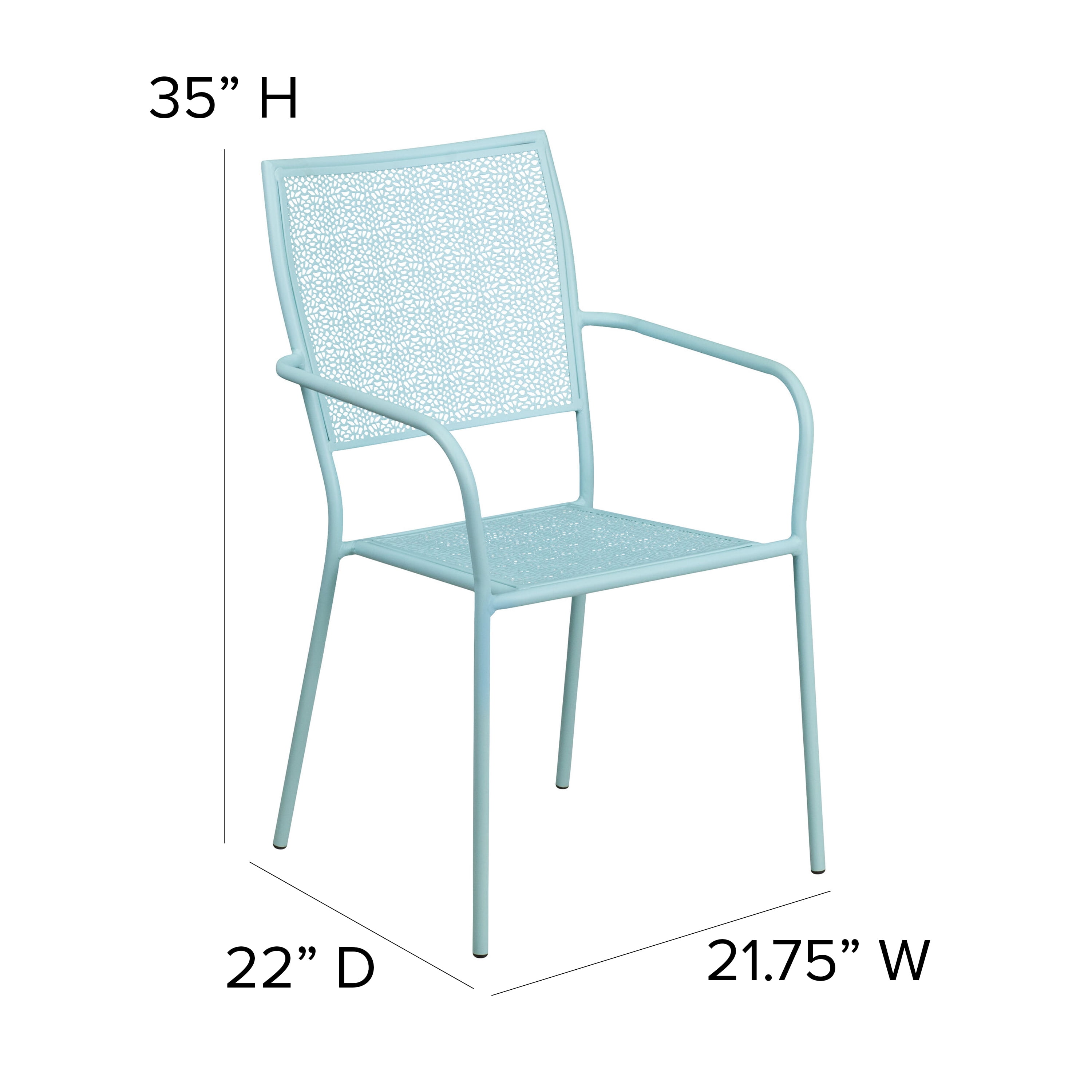 Emma + Oliver Commercial Grade Sky Blue Indoor-Outdoor Steel Patio Arm Chair with Square Back