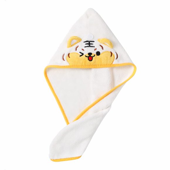 TigerDry Microfiber Hair Towel - Super Absorbent, Button Design, Machine Washable Hair Wrap for Long Hair, 9.8 x 23.6 Inches, White