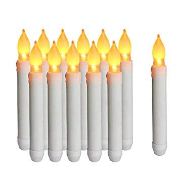 Flameless LED Taper Candles Amber Yellow Bulb Halloween Christmas Pack of 12 Freewander Battery Operated LED Candle Realistic Flickering Dripping Electric Taper Candles for Wedding Home Decor