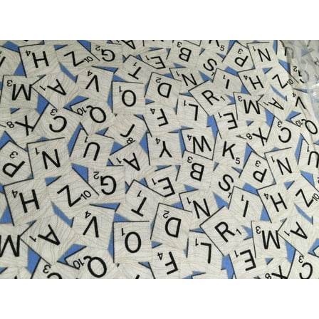 Scrabble Tiles Toss 100% cotton Fabric by the Half yard