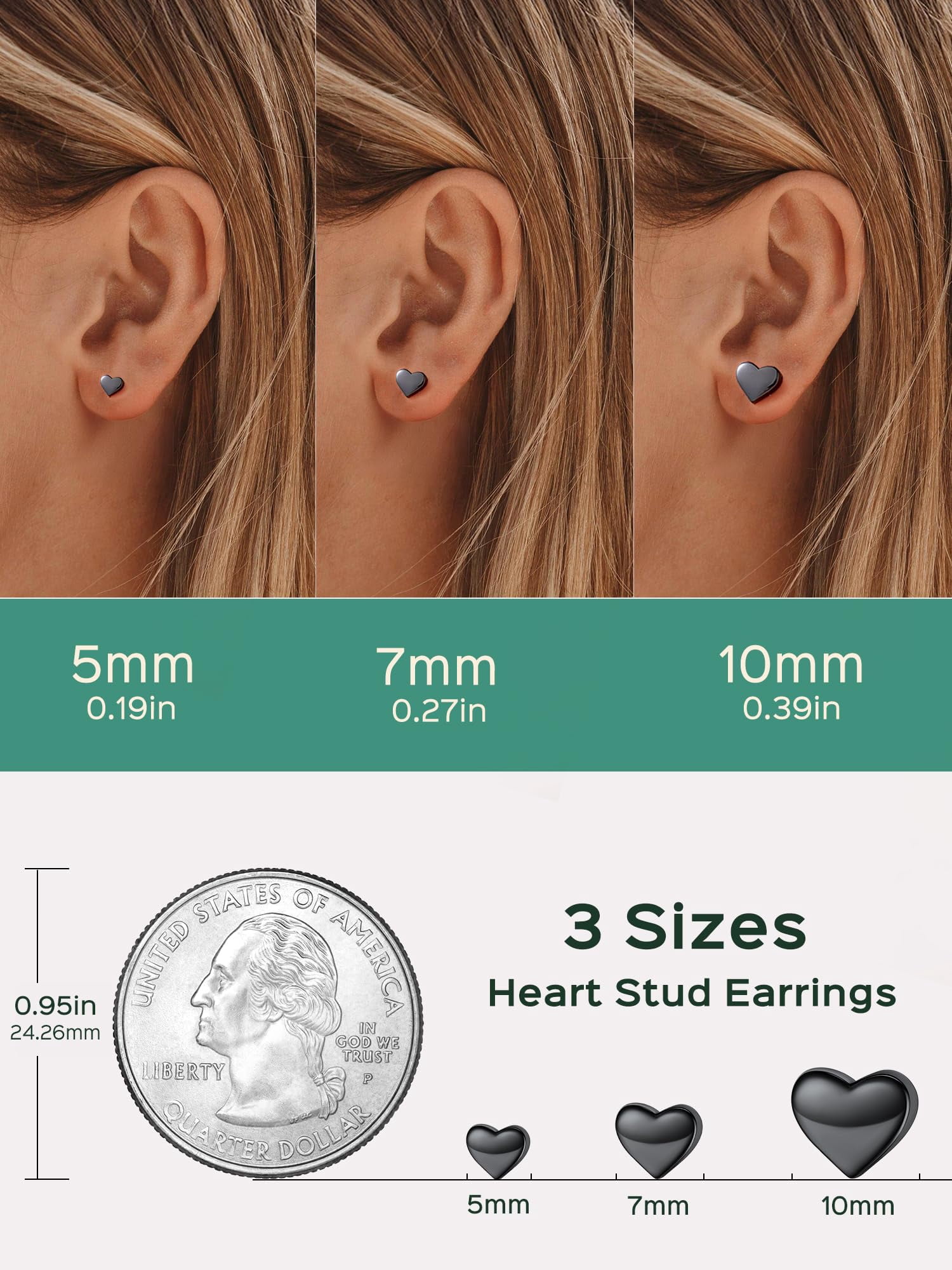 ChicSilver Hypoallergenic 925 Sterling Silver Stud Earrings for Women Jewelry with Screw Back Heart Earrings for Sensitive Ears Valentines Mother's Day Birthday Gifts