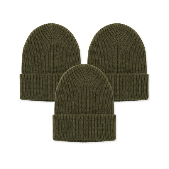 Wool Watch Cap Beanie, 100% Wool, Military Style, One Size, Olive Drab, 3-Pack