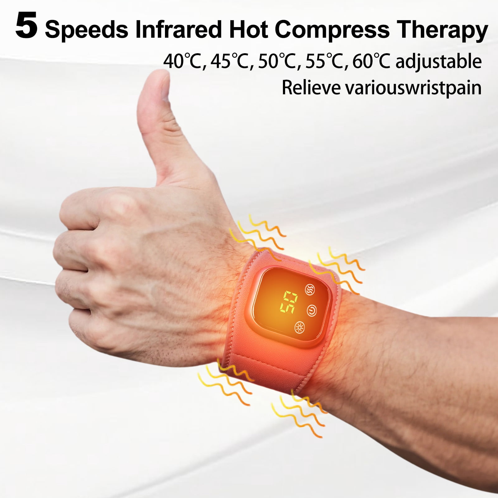 Cordless Wrist Heating Pad Wrap, Heated Wrist Massager for Men Women,Rechargeable Wrist Warmers with 5 Heating Levels and 3 Vibration Mode