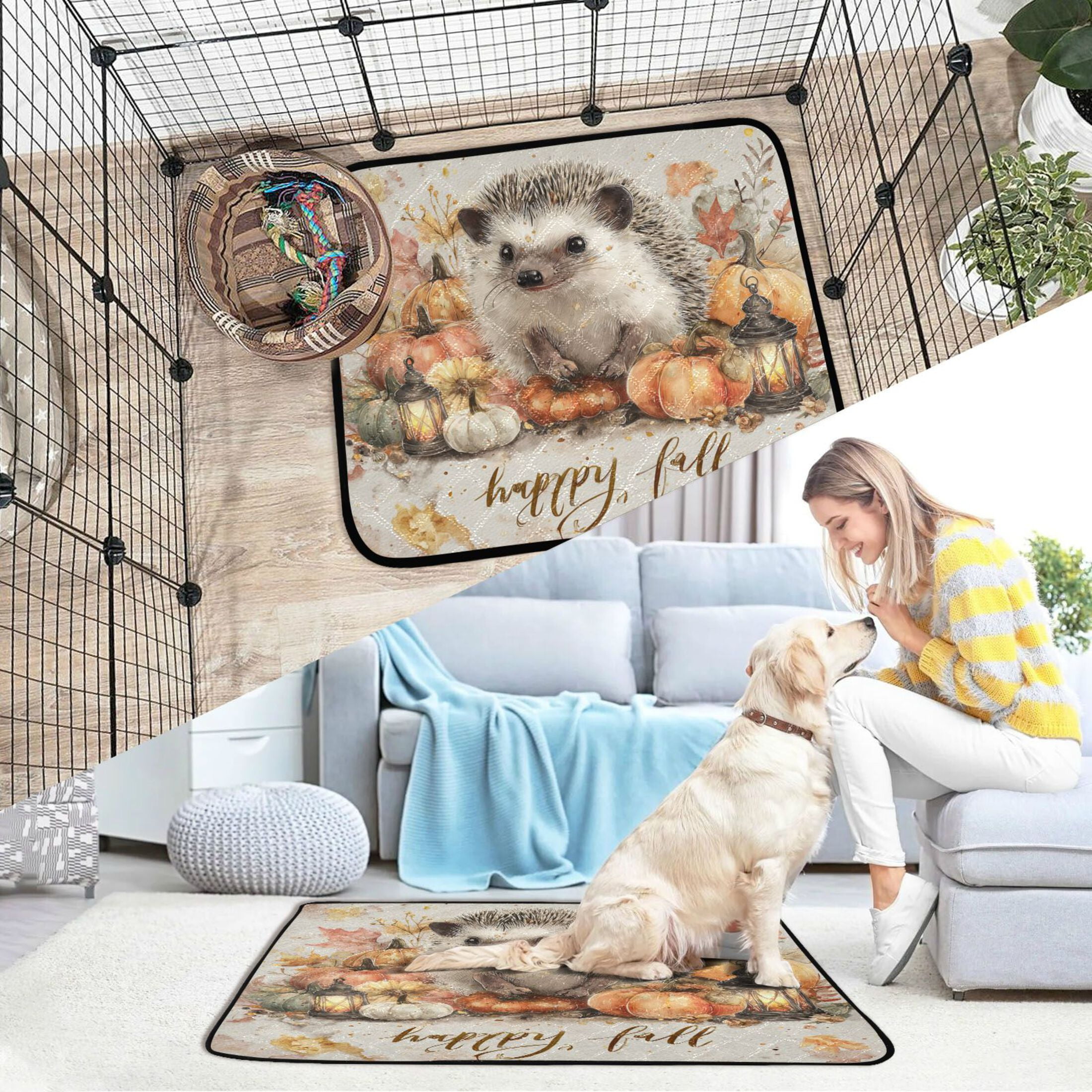 Qxltty Cute Hedgehog Cat litter Pads Pet Set of 2 Diaper Mats Center Anti-leakage Layer Absorbent Soft and Comfortable