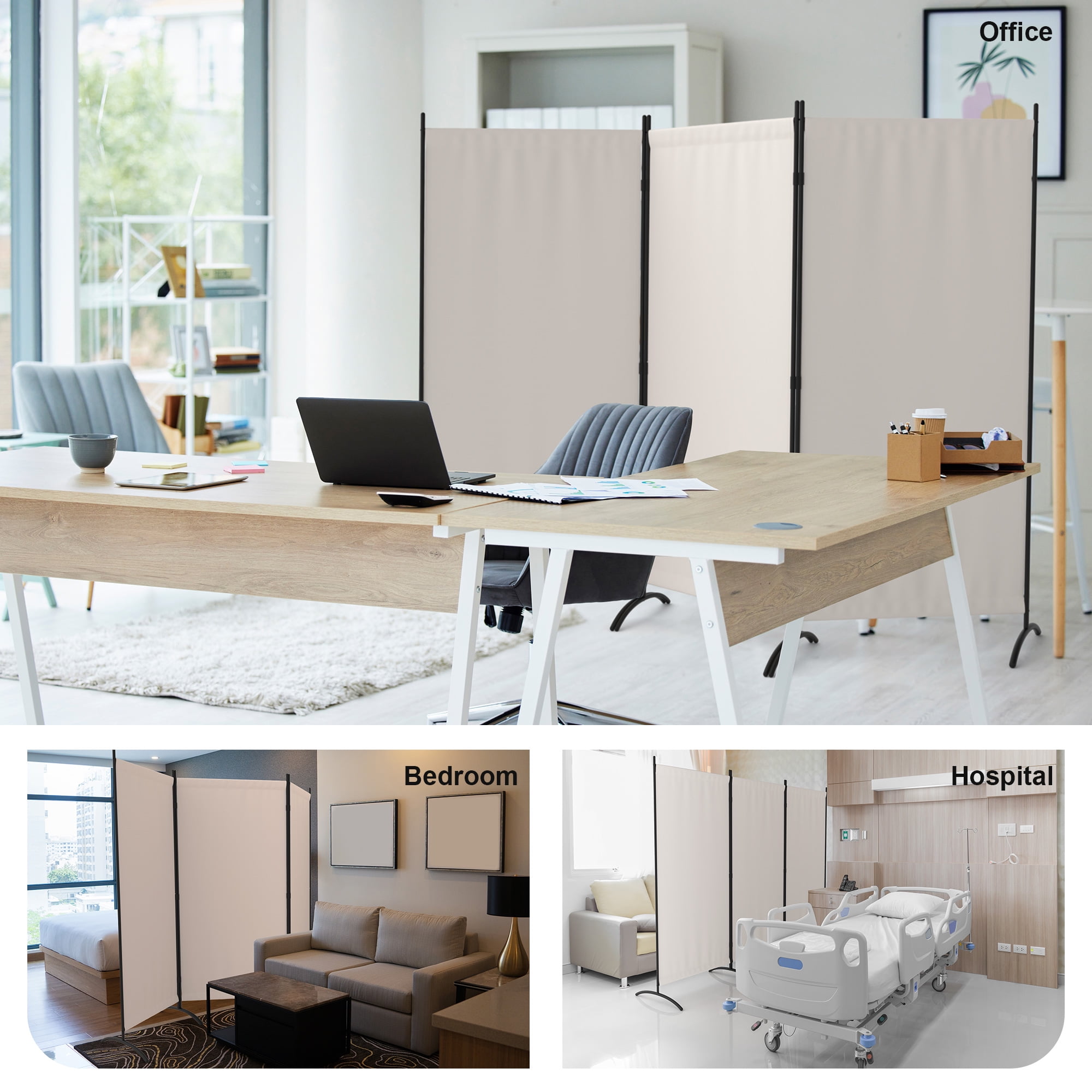 Room Divider 8FT Portable Room Dividers And Folding Privacy Screens, 101'' L Fabric Divider For Room Separation, 3 Panel Partition Room Dividers Freestanding Wall Divider Screen