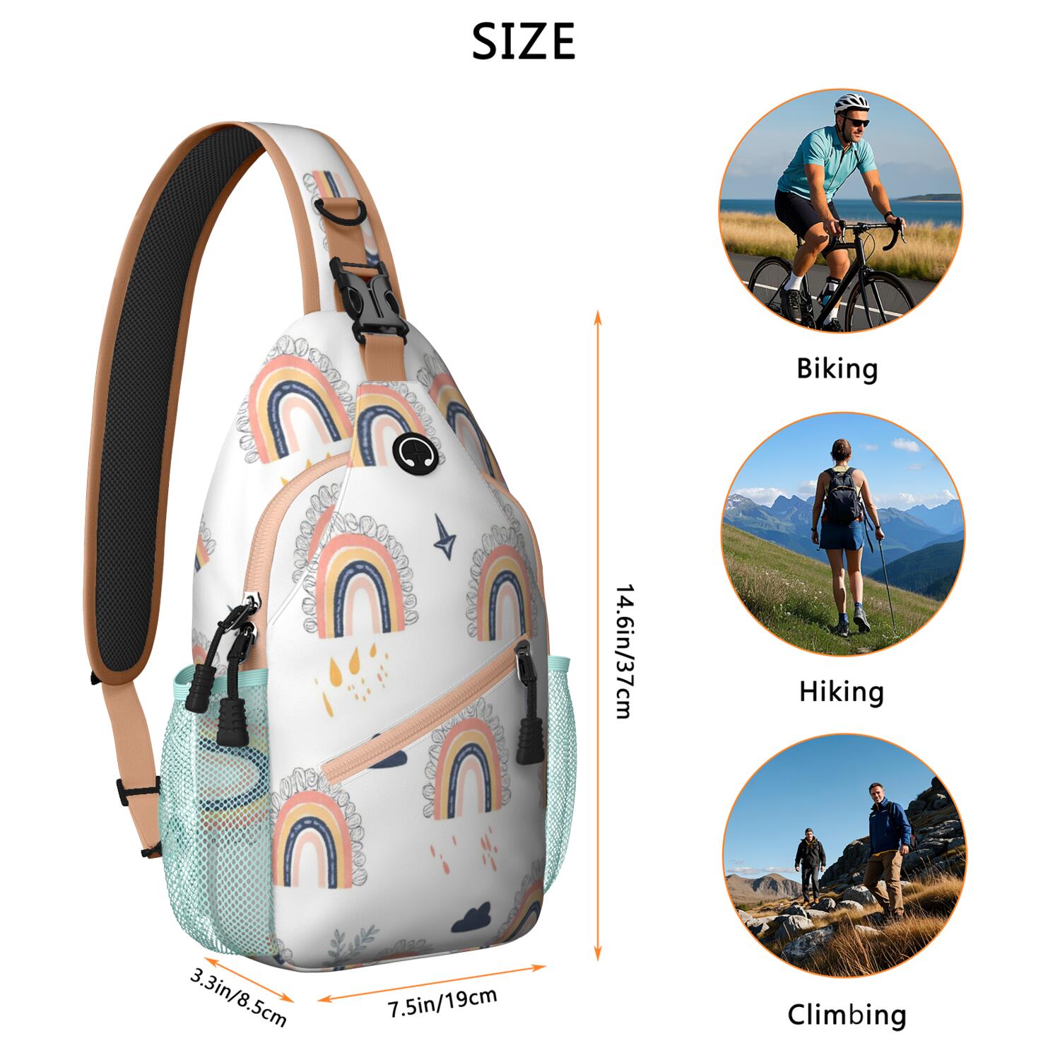 Chest Bag Crossbody Shoulder Bag Adjustable Shoulder StrapCrossbody Sling Bag for Men Women Travelers Rainbow Cartoon