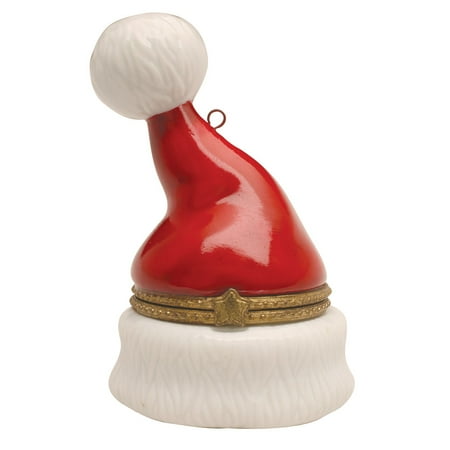 Porcelain Christmas Tree Hinged Ornament Box - Santa Claus Hat