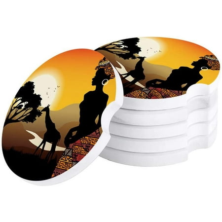 

KXMDXA Woman Lady Nature Landscape Giraffe Set of 2 Car Coaster for Drinks Absorbent Ceramic Stone Coasters Cup Mat with Cork Base for Home Kitchen Room Coffee Table Bar Decor