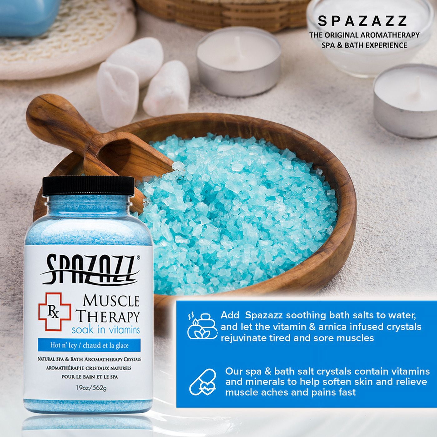 Spazazz 19oz Muscle Therapy Soak in Vitamins Crystals Bath Minerals - Salt & Mineral for Pain Relief Salts, Relaxer for Joint & Chronic Fatigue Ache Back Soreness, with Arnica