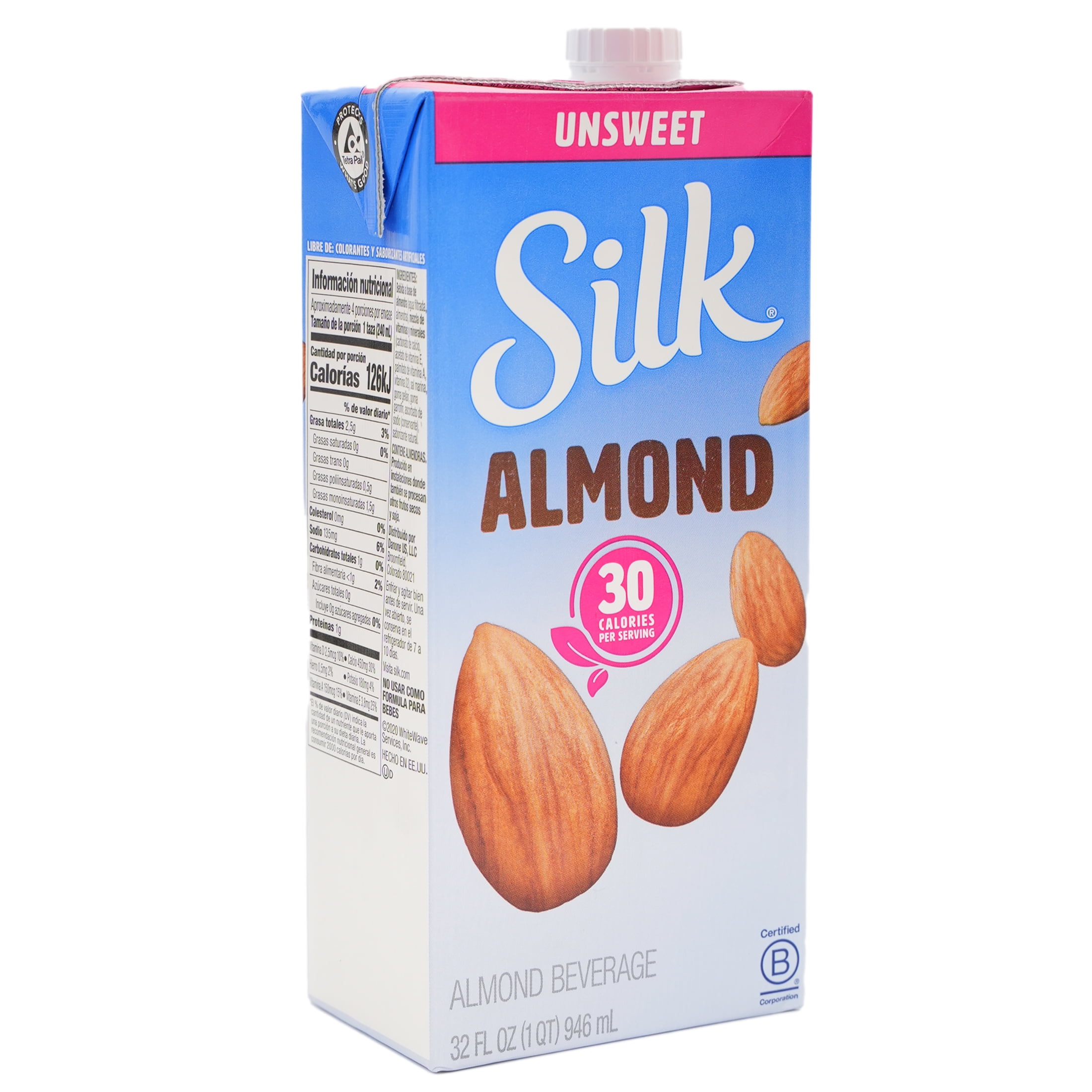 Silk Pure Almond 32 oz. Unsweet, 30 calories, Carton