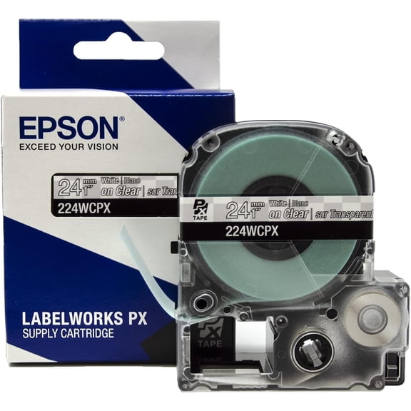 Epson LABELWORKS 224WCPX - White on Clear PET Label Maker Tape - 1" (24MM) Wide, 30'