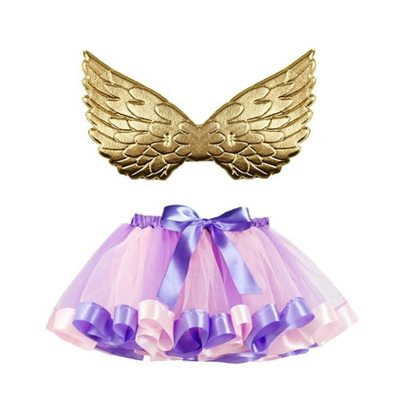 

ZMHEGW Baby Girls Summer Dress Kids Ballet Skirts Party Rainbow Tulle Dance Skirt With Wing Outfits Girl Clothes 2-4 Years