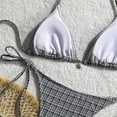 thumbnail image 5 of LEKWK Bikini Sets for Women Textured Halter String Plaid Print Swimsuits Thong Cheeky Tie Side Bathing Suits Summer Fashion Resort Pool Party Beachwear, 5 of 8