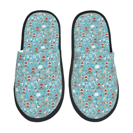Balery Funny Cartoon Animals Slient Indoor Furry Fleece Comfort House Shoes Soft Non-Slip Home Shoes Cotton slippers House Slippers-- Medium