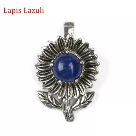 HOOUN 1pc Chakra Crystal Sunflower Pendants Round Beads Quartz Gemstones Healing Reiki-Lapis Lazuli-1PC (Random Pick)