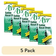 (5 pack) Ayr Saline Nasal Drops, Cold/Flu, Allergy, Dry Nasal Passages Relief, Moisturizes & Soothes Dry Stuffy Noses, 1.69 fl oz