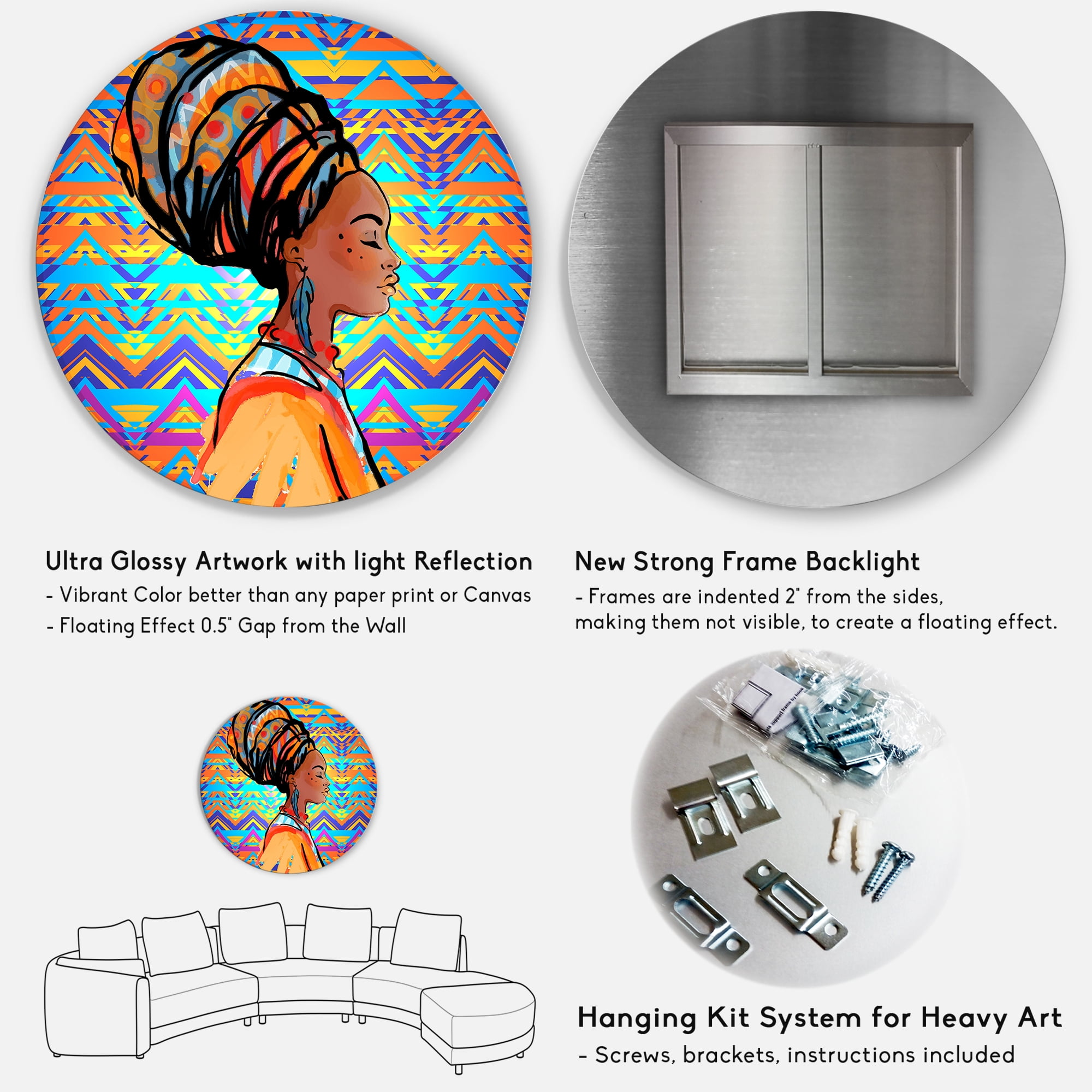 Designart 'African American Woman Portrait with Turban IV' Modern Circle Metal Wall Art 11x11 - Disc of 11