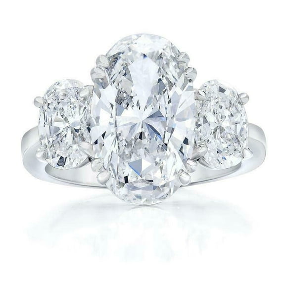HeartsAndYou 4ct Oval Cut Moissanite Engagement Ring for Women 18k White Gold over Silver Trilogy Solitaire