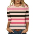 thumbnail image 2 of 3/4 Sleeve Shirts for Women Spring Striped Crewneck Business Casual Tops, Loose Three Quarter Length Work Blouses, Striped Printed Comfortable Top, Limited Time Off, 2 of 6