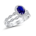 thumbnail image 3 of Halo Bridal Set Piece Oval Ring Blue Sapphire CZ 925 Sterling Silver Size 4, 3 of 5