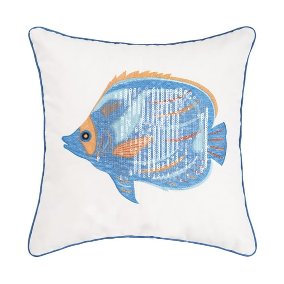 Galapagos Fish Sequined Throw Pillow, 16" x 16"