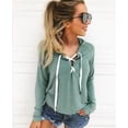 thumbnail image 2 of Sudadera con capucha para mujer Sudadera con capucha y cuello en V Suéter con tirantes de manga larga, S, verde gris sidaley  AP000968-02, 2 of 7