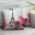 thumbnail image 3 of Creowell Eiffel Tower Flowers Bicycle Pillow Cases with Zipper Short Plush Home Decor for Living Room Bedroom Cushion Outdoor Throw Pillow Cover 22x22in, 3 of 5