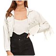 thumbnail image 2 of SDNall Denim Jacket for Women Fashion Casual Fringe Jacket Short Long-Sleeve Slim-Fit Jacket Blouse Coat (White, Sizes XS-L), 2 of 9
