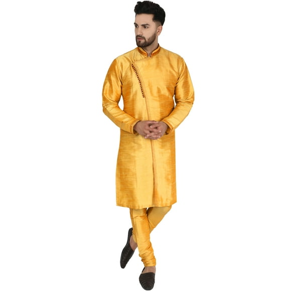 SKAVIJ Kurta Pajama Set for Men Indian Ethnic Wedding party Dress Gold XL