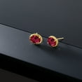 thumbnail image 4 of Gem Stone King 14K Yellow Gold Red Created Ruby Twist Stud Earrings for Women Men (2.30 Cttw, Oval 8X6MM), 4 of 5