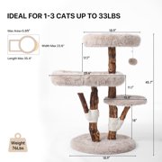 Sopapets 44H Cat Tree Tower Natural Wood With Scratching Posts&Real Branch Design, Heavy Duty Aesthetic Cat Tower for Large Cats, Apricot