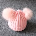 thumbnail image 1 of Gorro de lana de punto de otoño e invierno para niños, gorro de lana de doble bola, gorro de piel de zorro sintética, 1 of 1