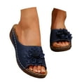 thumbnail image 3 of Slippers for Women,Stylish Opentoe Wedges With Leather Top And Flower Slippers Are Comfortable Shoes With Temperament,Womens Slippers,Navy,6, 3 of 9