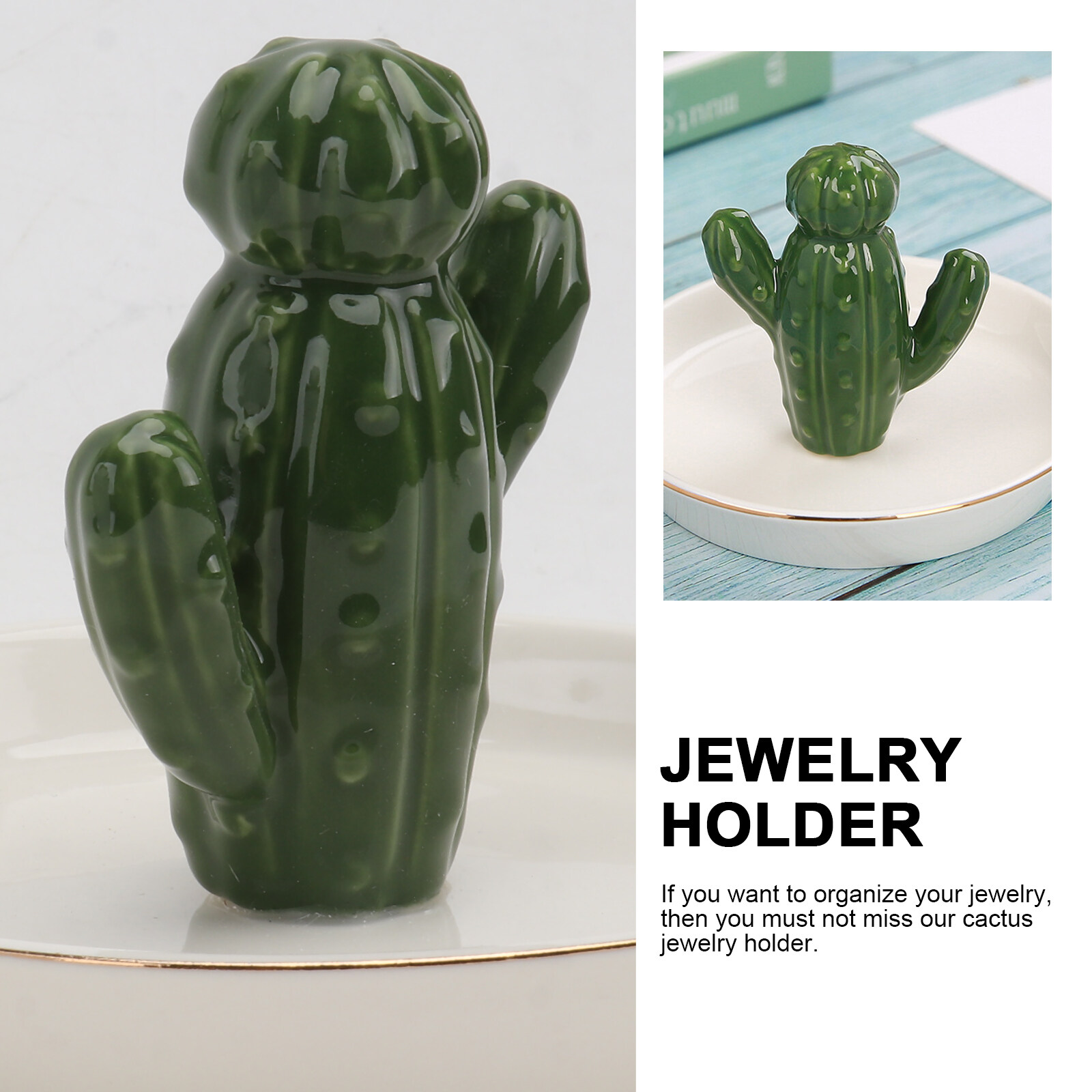 1Pc Cactus Ring Holder Ceramic Jewelry Box Decorative Ring Dish Display  Rack (Random Style) 