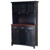 Home Styles Large Buffet with Two Glass Door Hutch, Black with Cherry Top