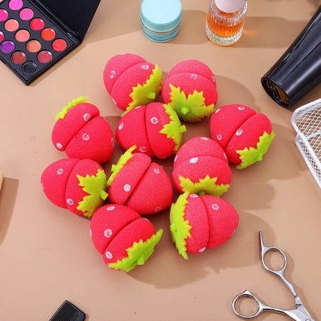 Phenofice 10Pcs Red Sponge Strawberry Hair Curlers Overnight Heatless Curling Rollers