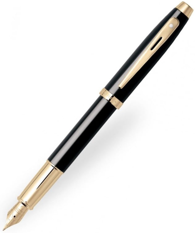 Sheaffer 100 Fountain Pen Black Lacquer with Gold-Tone Trim Fine Point NEW 