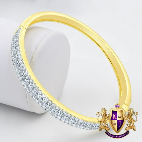 6.75CT Princess & Round Cut Diamond Real Genuine Sterling Silver Luxury Bangle Bracelet 14K Yellow Gold Over