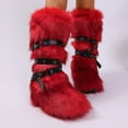 thumbnail image 2 of Women's Winter Warm Fluffy Faux Fur Knee High Snow Boots - Fashionable Cross Buckle Non Slip Cotton Boots, 2 of 4