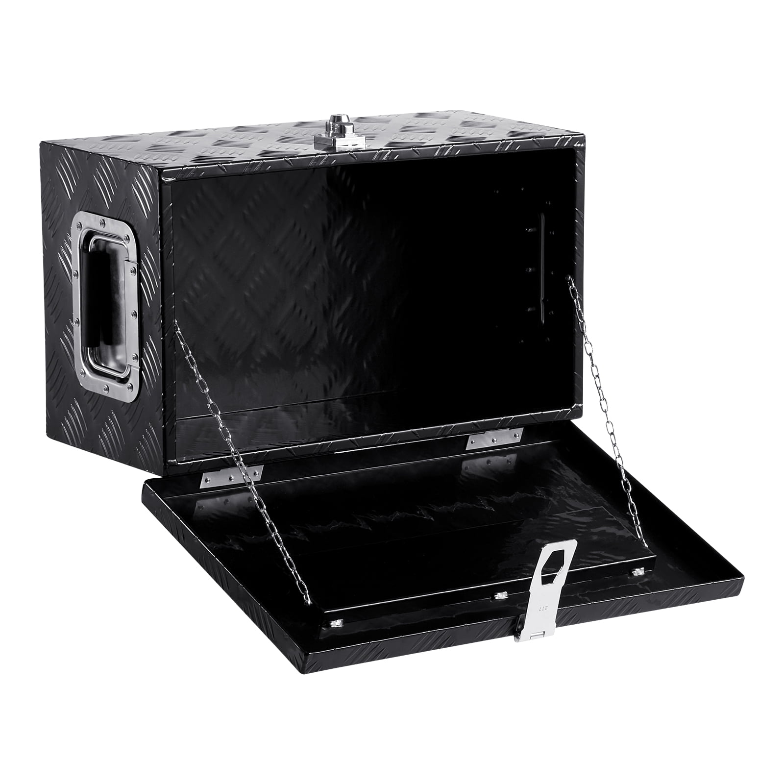 VEVOR Heavy Duty Aluminum Truck Bed Tool Box, Stripes Plated Tool Box with Side Handle and Lock Keys, Storage Toolbox Chest Organizer for Trailer, Pickup, Truck Bed, RV, 20"x12"x9.5", Black